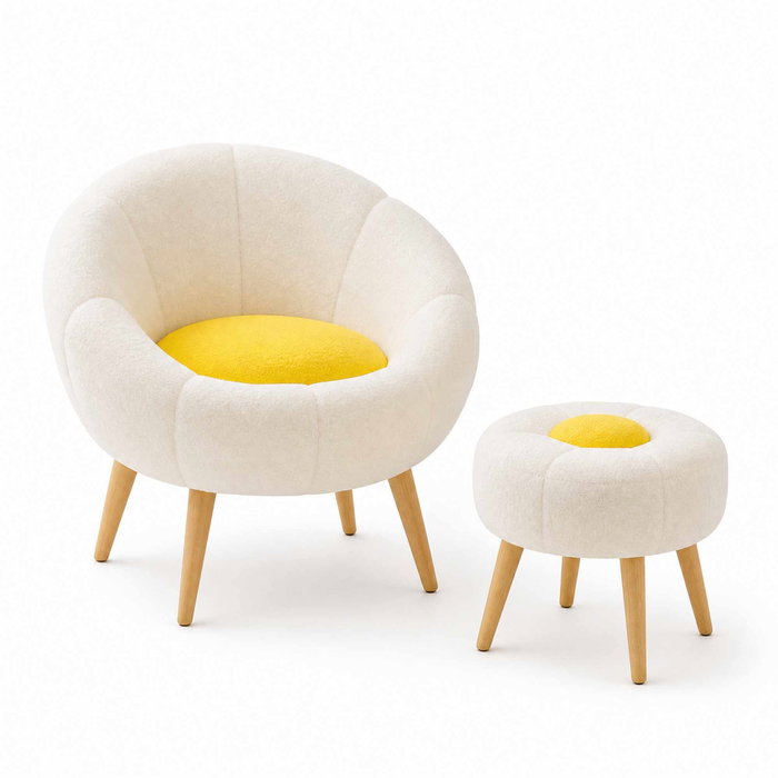 Atelier Del Sofa Conjunto de Sillón y Mesa Lateral Blanco y Amarillo